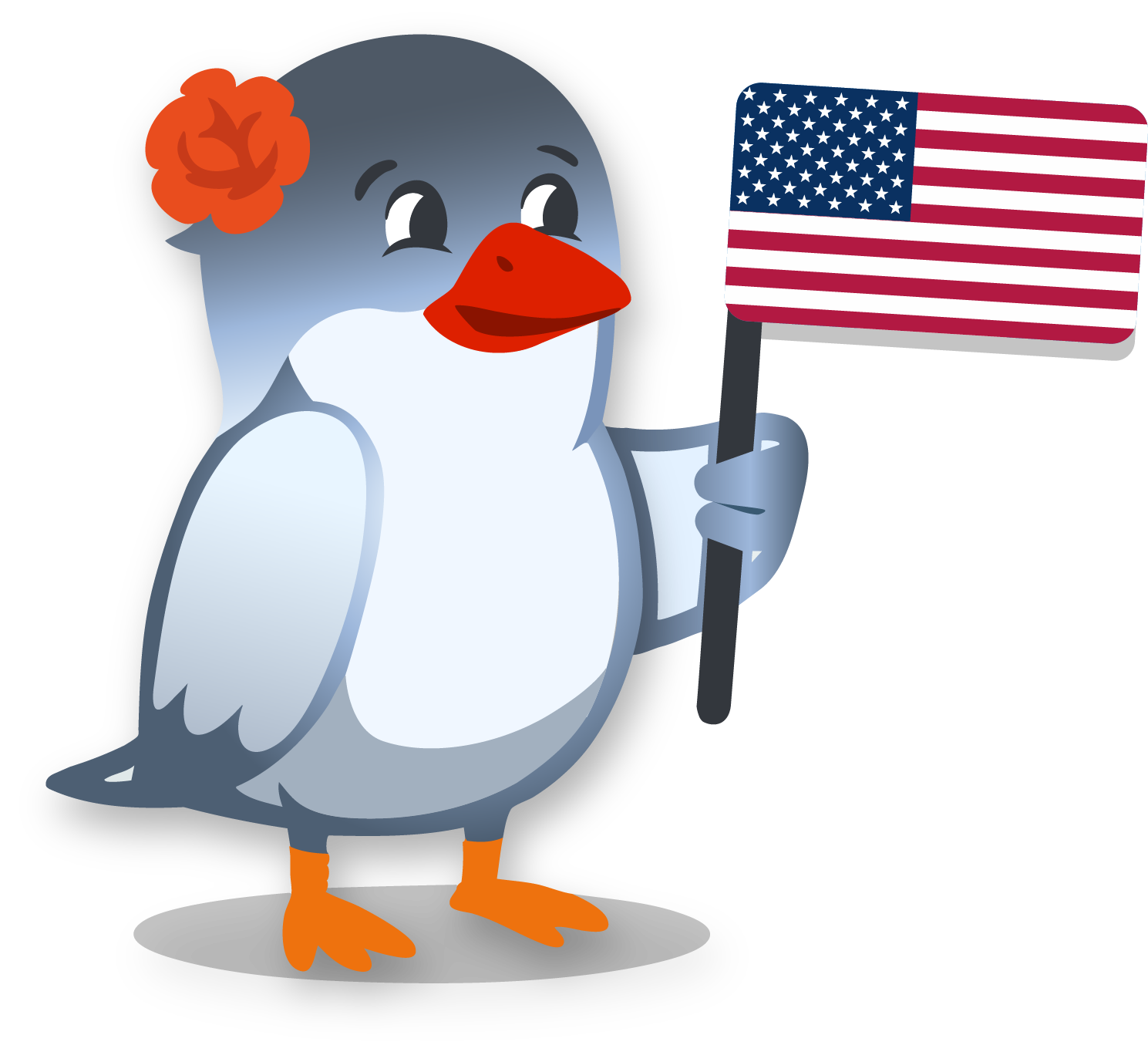 Mascota de Hedmont López con bandera de Estados Unidos