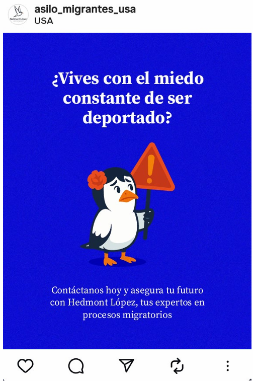 Publicación sobre miedo constante a ser deportado